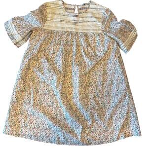 English Factory Floral Lace Trim Shift Babydoll Mini Dress Bell Sleeves Size XS